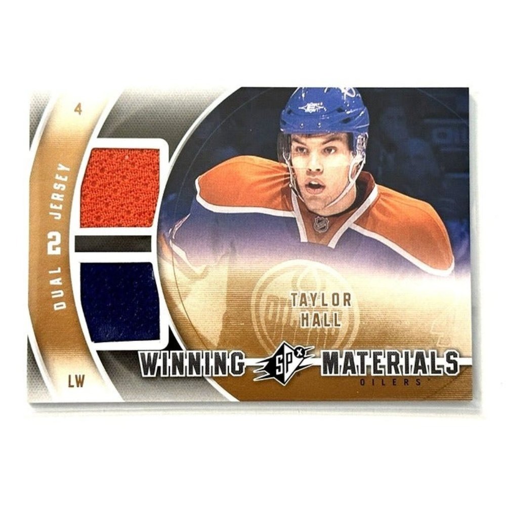 2011-12 SPx TAYLOR HALL Winning Materials 2 Colors DUAL 2 Game Jersey ~ OILERS